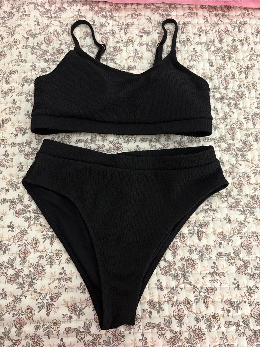 SHEIN Black High Waisted Ribbed bikini